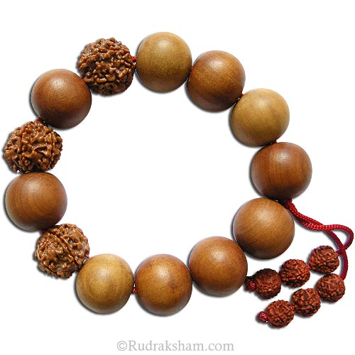 Rudraksha and White Sandalwood Beads Mala Bracelet | Adjustable Rudraksha Chandan Thread Bracelet