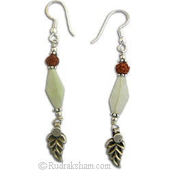 Rudraksha and Green Stone Earring