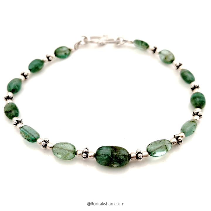  Mercury ( Budh ) Zodiac Bracelet | Emerald Beads Bracelet with Silver Accessories to remove the malefic effects of Planet Mercury / Budh / Budha