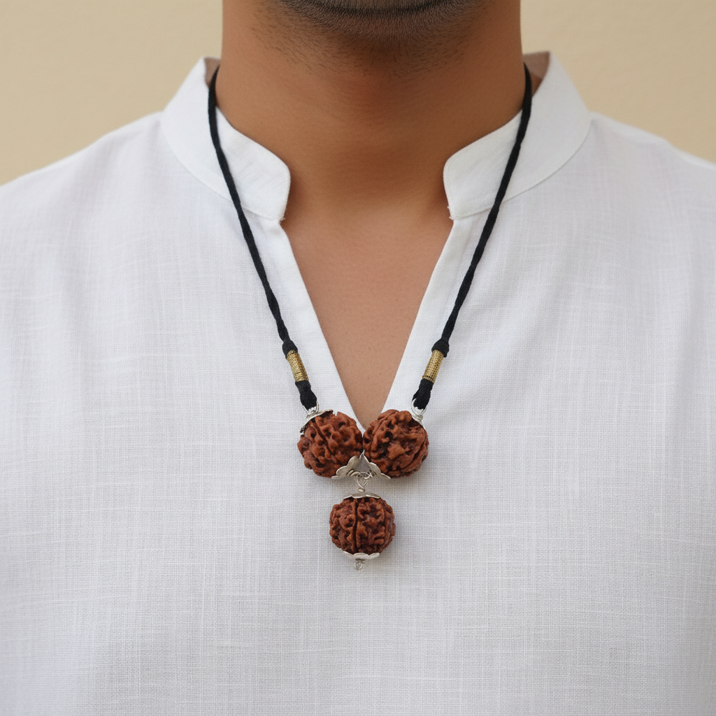 Rudraksha Education Necklace | 4 Mukhi Rudraksha | 6 Mukhi Rudraksha | Saraswati Power Pendant | Authentic Energised Rudraksha for Artists