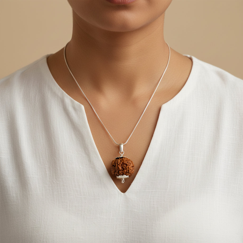 9 Mukhi Nepali Rudraksha, Nau Mukhi - Protection, Courage & Obstacle Removal St. Steel Chain