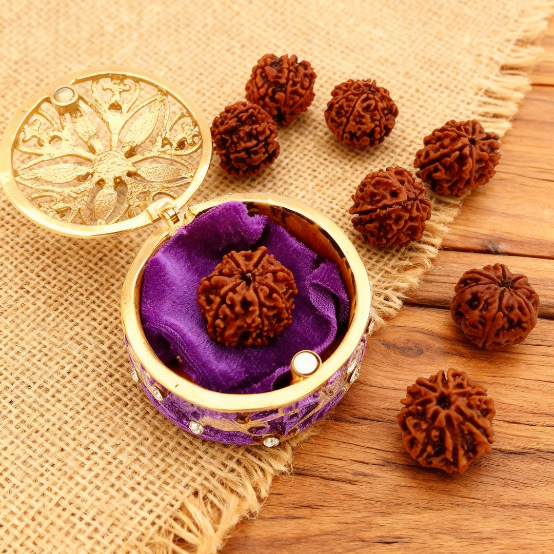 Rudraksha Box with Stones | Vintage Design Purple Colour Enamel Designer Metal Trinket / Box for Jewellery and Rudraksha Beads Collection