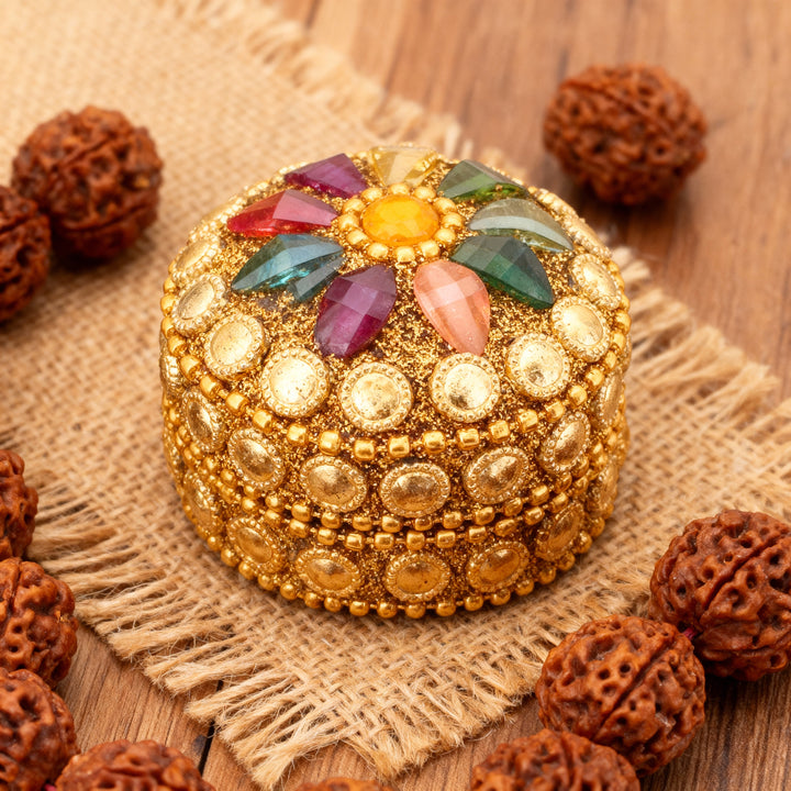 Vintage Designer Metal Trinket / Rudraksha Box | Box for Jewellery and Rudraksha Beads Collection | Rudraksha Box