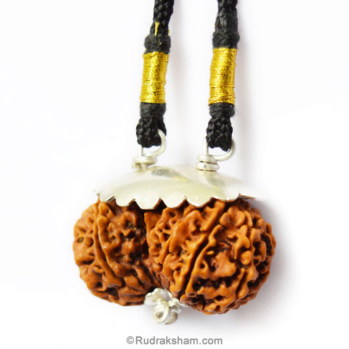  Shiv Parvati Rudraksha Bead Pendant in Silver Caps