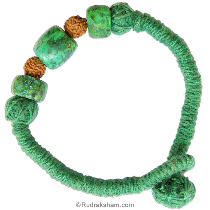 Green Turquoise and Rudraksha Wrist Band in Green Thread