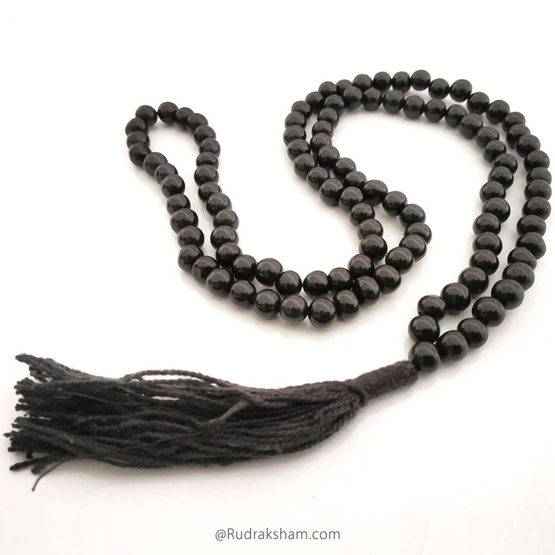 6 mm Natural Black Agate - Hakik Mala | Original Black Agate ( Hakik ) Stone Necklace with Tassel