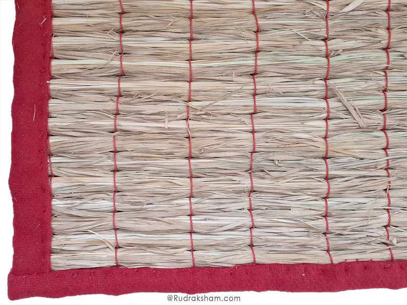 Kusha Mat - Puja / Pooja Asana - 6 Feet Kush Grass Meditation Mat | Darbha Grass Yoga Mat | Prayer Rug | Handmade Aasana Mat for Meditation | Natural Yoga Mat | Also available with Cover