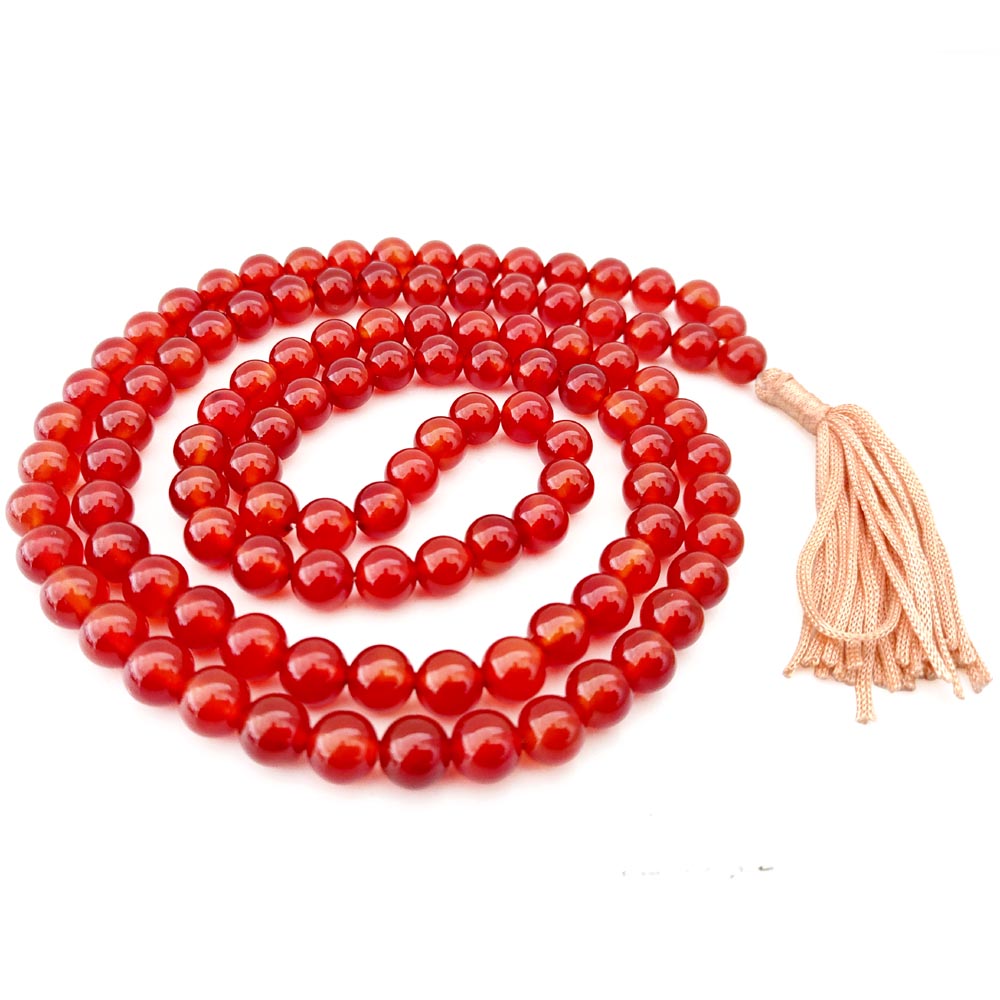 Carnelian Mala | Orange Carnelian Gemstone Beads Mala Necklace | Natural Carnelian Stone 108 Beads Rosary with Tassel