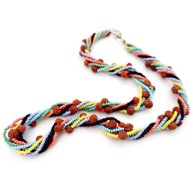  Rudraksha with Multi Color Seed Beads Necklace