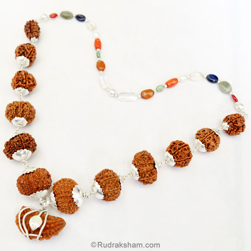 1-13 Mukhi Collector Rudraksha Kantha Mala | 9 Navratna Gemstone Beads | Energised and Original Rudraksha Beads Configuration - 5