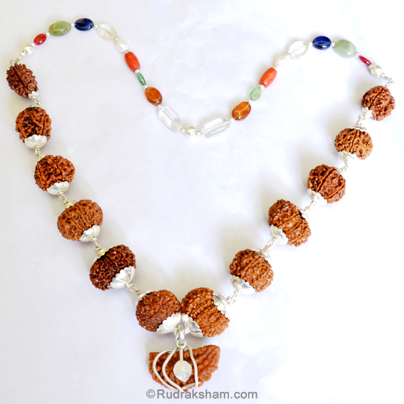 1-13 Mukhi Collector Rudraksha Kantha Mala | 9 Navratna Gemstone Beads | Energised and Original Rudraksha Beads Configuration - 5