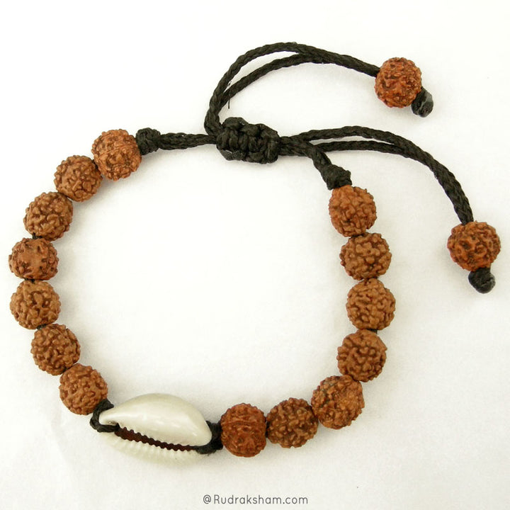  10 mm Rudraksha and Kauri Shell / Cowrie Wrist Mala Bracelet