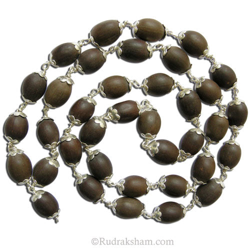 Lotus Seed Mala in Silver Caps | Buy Natural 36 + 1 Lotus Seed Beads Japa Mala Necklace | Kamal Gatta Beads Mala Rosary in Silver Wire and Caps