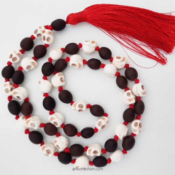 Skull Beads and Lotus Seed Bead Mala Rosary, Mund and Kamal Gatta Beads Mala Rosary in Thread with Silk Tassel