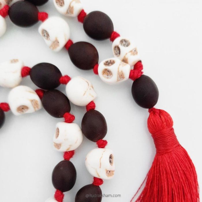 Skull Beads and Lotus Seed Bead Mala Rosary, Mund and Kamal Gatta Beads Mala Rosary in Thread with Silk Tassel