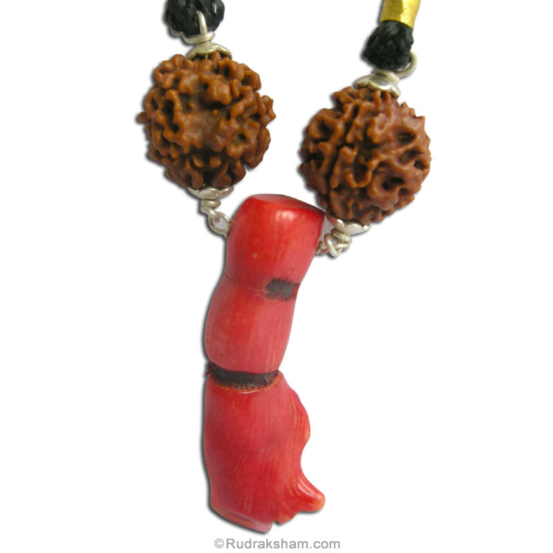 Maha Agni Power Pendant | Remove the Malefic effect of Planet Mars - Mangal | Combination of 3 Mukhi Rudraksha and Coral Moonga Bead in Silver