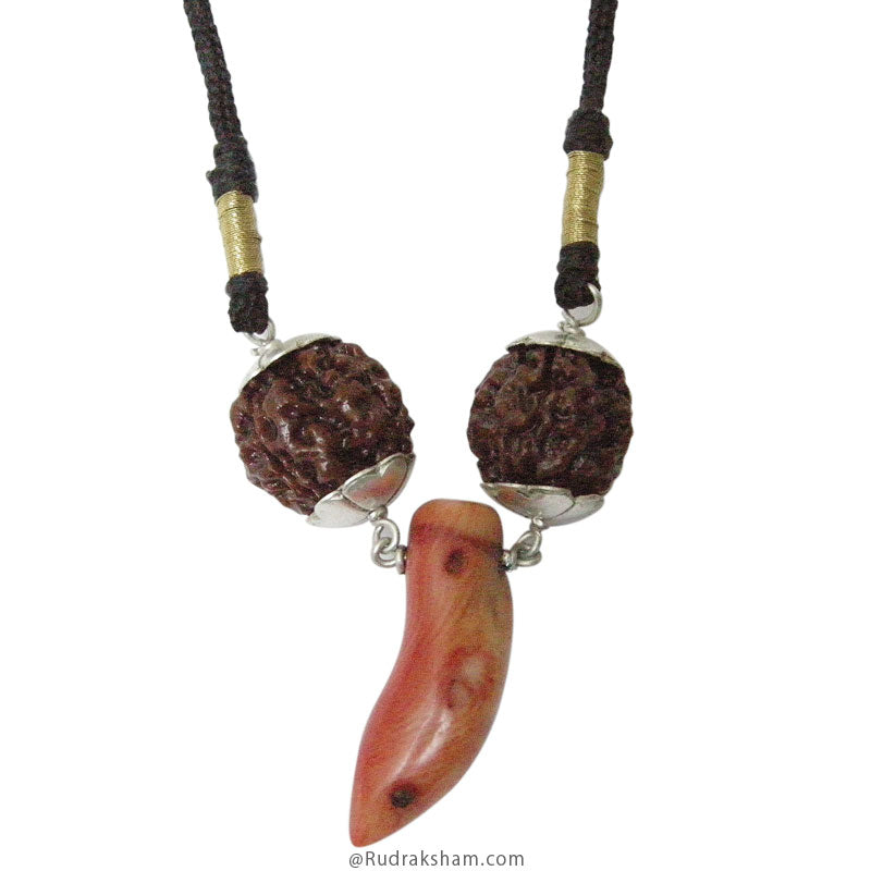 Maha Agni Power Pendant | Remove the Malefic effect of Planet Mars - Mangal | Combination of 3 Mukhi Rudraksha and Coral Moonga Bead in Silver