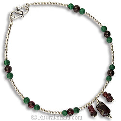 Malachite and Garnet Gemstone Silver Anklet