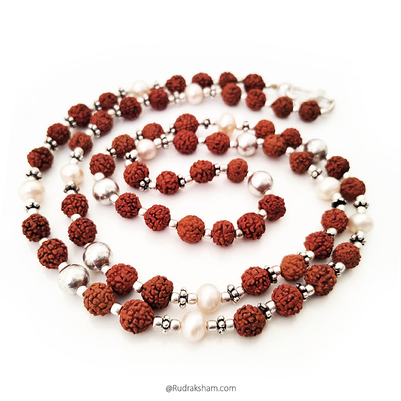  Chandra / Moon Mala Necklace with silver accessories