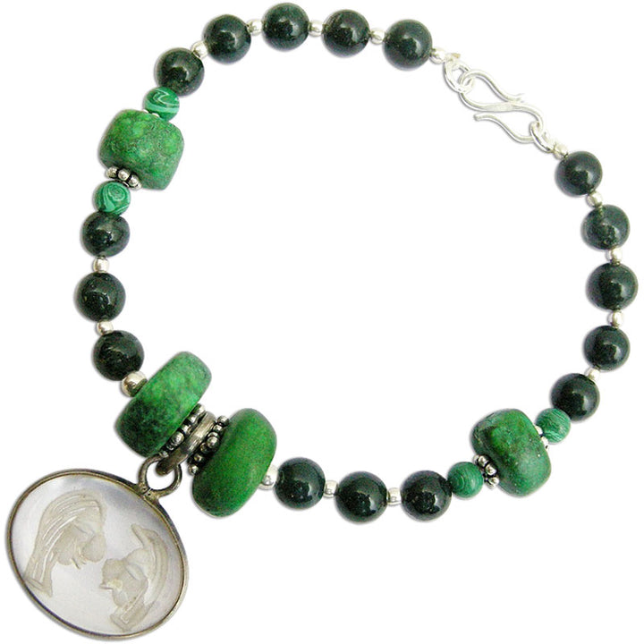 Moss Agate and Green Turquoise Gemstone Bracelet with Gemini Sun Sign Pendant | Gemini Zodiac Pendant | Mithun Rashi Pendant