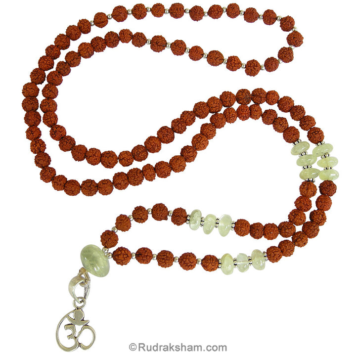 Opal Gemstone Beads and Rudraksha Beads Necklace | 108 Rudraksha Beads with Om silver pendant and silver accessories