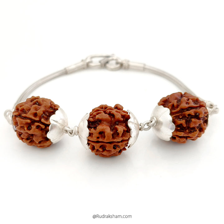 Power Bracelet of 4 Mukhi | 4 Mukhi Rudraksha mala Bracelet in Silver Chain | Four / Char Mukhi Nepal Rudraksha Beads Bracelet with Silver Caps | Energised 4 Mukhi Rudraksha
