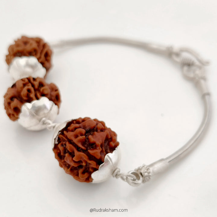Power Bracelet of 4 Mukhi | 4 Mukhi Rudraksha mala Bracelet in Silver Chain | Four / Char Mukhi Nepal Rudraksha Beads Bracelet with Silver Caps | Energised 4 Mukhi Rudraksha