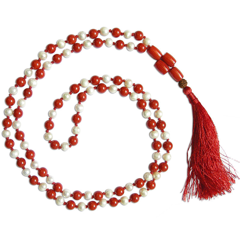 Pearl Coral Mala Thread | Coral Pearl Round Beads Necklace | Pearl and Coral Combination Mala 