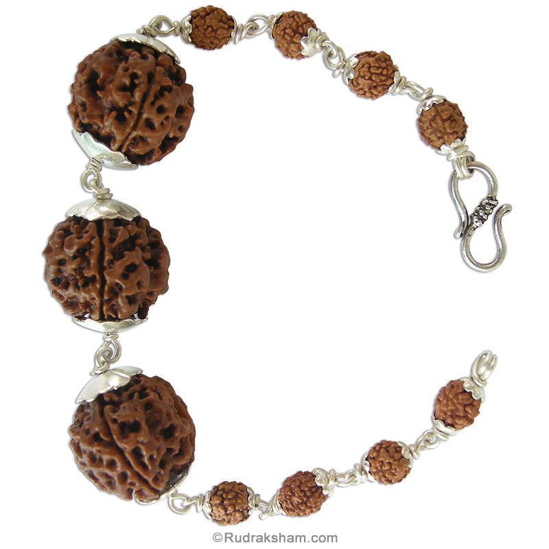 4 Mukhi Power Bracelet | 4 Mukhi Rudraksha mala Bracelet in Silver | Four / Char Mukhi Nepal Rudraksha Beads Bracelet with Silver Caps and Links | Energised 4 Mukhi