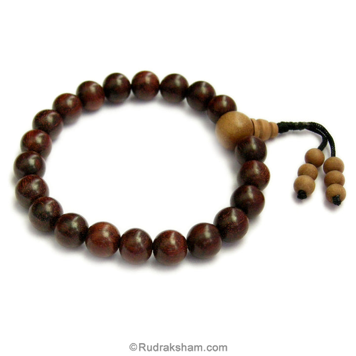 10mm Red and White Sandalwood Beads Mala Bracelet | White Chandan Designer Sumeru Bead