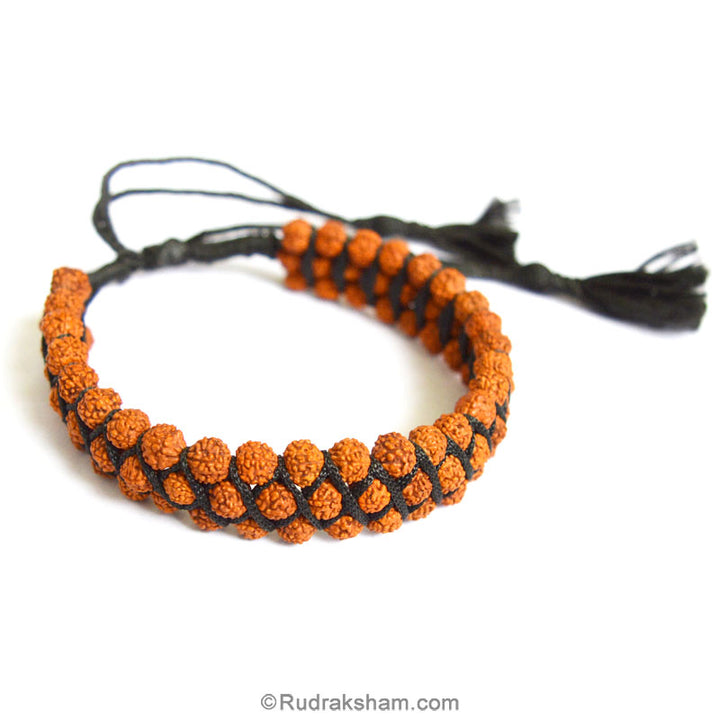 Rudraksha Wrist Band, Original Natural Rudraksha hand Bracelet, Rudraksha Beads Mala Bracelet, Black Thread Hand Band with Tassel