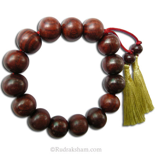 15mm Red Sandalwood Beads Wrist Mala Bracelet | Plain Round Smooth Rakta Chandan Mala Bracelet for Men and women