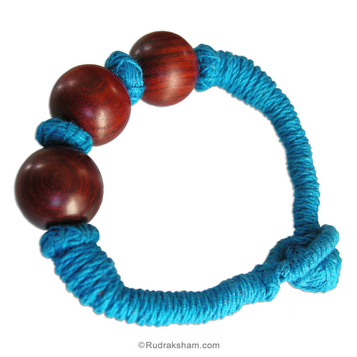 20mm Red Sandalwood Beads Triple Wrist Band | Red Chandan Hand Band | 3 Beads Plain Round Smooth Rakta Chandan Thread Bracelet