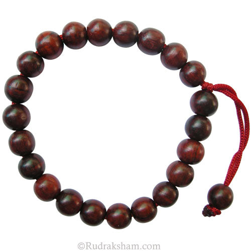 10mm Red Sandalwood Beads Mala Bracelet | Plain Round Smooth Rakta Chandan Wrist Mala Bracelet 