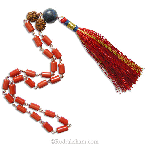  Red Coral Japa Mala in Copper
