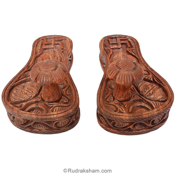 5 inch Red Sandalwood Charan Paduka - Traditional Red Sandalwood / Rakta Chandan Hand Engraved Khadau