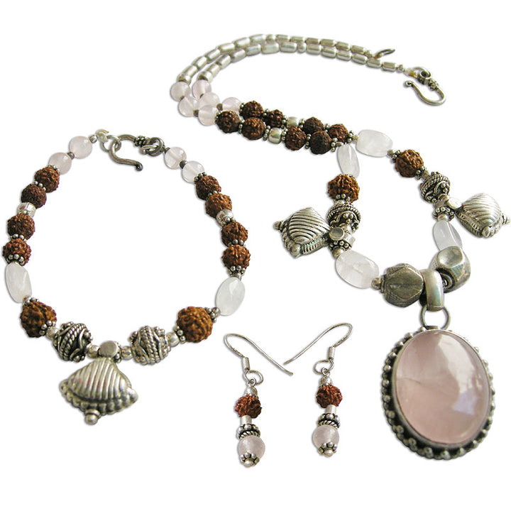 Turquoise - Rudraksha Jewelry Set | Necklace | Bracelet | Earring