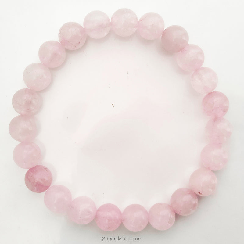 Rose Quartz Gemstone Bracelet In Elastic