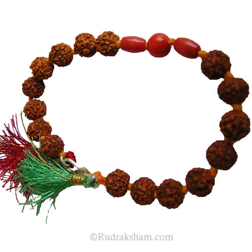 Rudraksha Beads and Red Coral Gemstone Bracelet