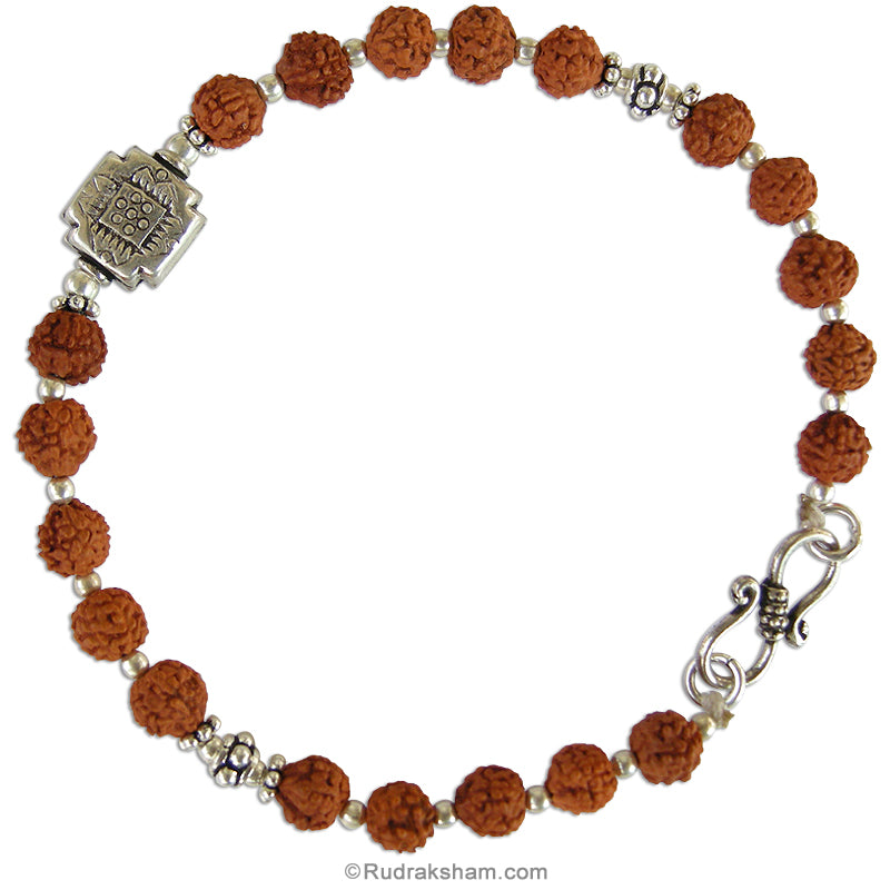 Rudraksha Bracelet 6mm | Rudraksha Beads Bracelet with Silver Accessories | 5 Mukhi Rudraksha Amulet | Panch ( Five ) Mukhi Bracelet