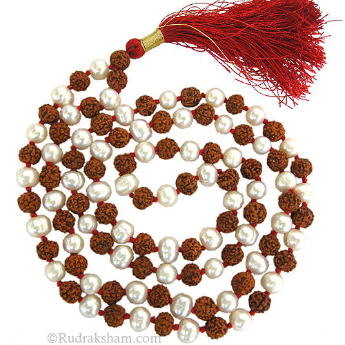 Rudraksha Beads - Pearl Mala Necklace | Rudraksha Pearl Round Beads Japa Mala Rosary | Pearl Necklace | Moti Mala 