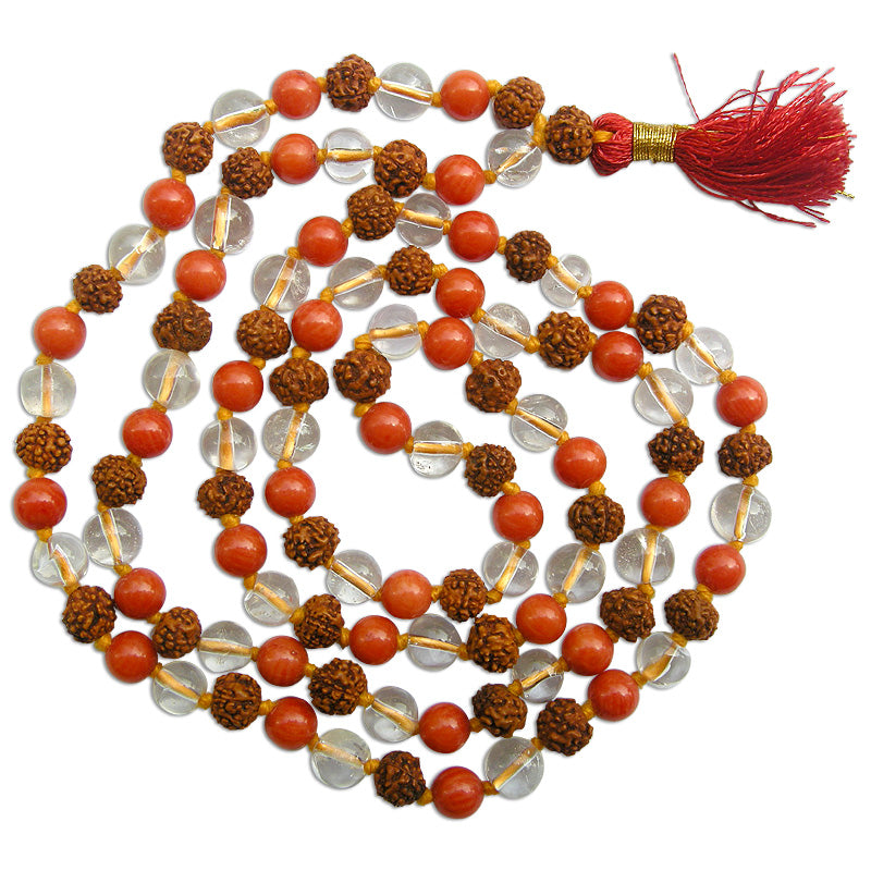 Thread Rudraksh Rudraksha-Sphatik-Coral Beads Japa Mala Rosary, @Rudraksham.com