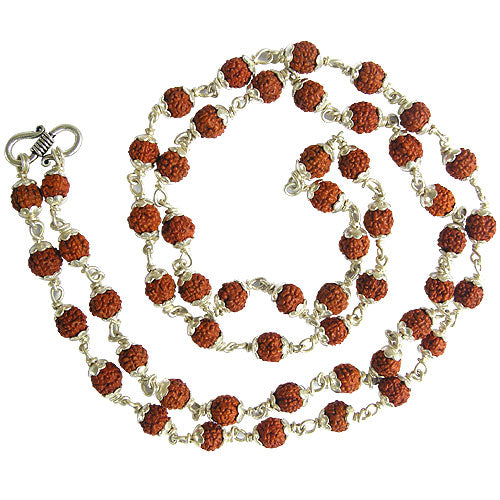 5mm Rudraksha 54 Beads Silver Mala | To Control Blood Pressure and Diabetes