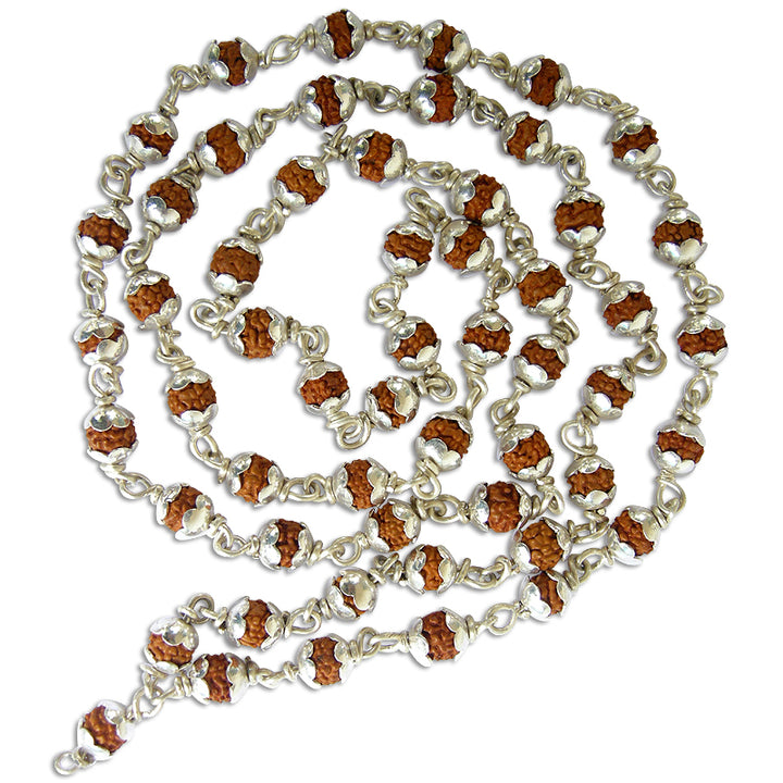 6mm Rudraksha Silver Caps Mala | 54 Beads Rudraksha Mala Necklace