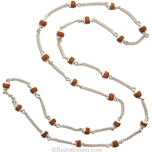 6mm Rudraksha Mala with Silver Chain | Rudraksha Silver Mala Necklace