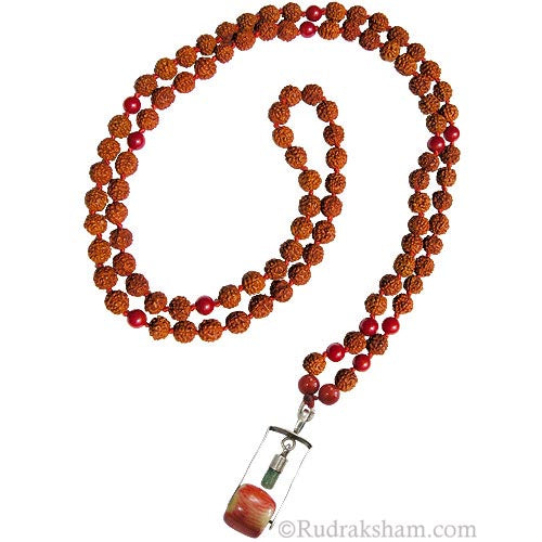  Rudraksha - Red Coral Necklace