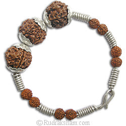5 Mukhi Rudraksha Bracelet in Copper | Five Mukhi Nepal Rudraksha Beads Copper Caps Bracelet with Copper Wire | Energized Panch Mukhi Rudraksha