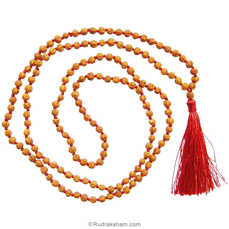  Female Part of Rudraksha Beads | Uncolored Rudrani Beads Hand Knotted Mala Rosary with Silk Tassel