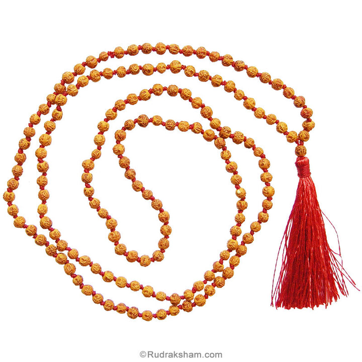  Female Part of Rudraksha Beads | Uncolored Rudrani Beads Hand Knotted Mala Rosary with Silk Tassel