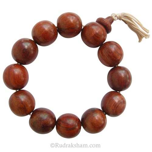 20mm Red Sandalwood Wrist Mala Bracelet | Plain Round Shiny Rakta Chandan Beads with Tassel and designer Sumeru Bead